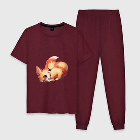 Мужская пижама хлопок с принтом Хитрый лисёнок , 100% хлопок | брюки и футболка прямого кроя, без карманов, на брюках мягкая резинка на поясе и по низу штанин
 | арт | лис | лиса | лисёнок | огненный | рисунок | рыжий | хитрый