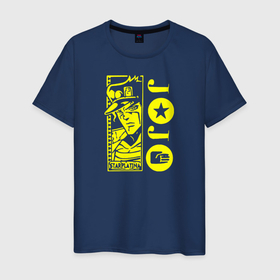 Мужская футболка хлопок с принтом Постер ДжоДжо желтый в Тюмени, 100% хлопок | прямой крой, круглый вырез горловины, длина до линии бедер, слегка спущенное плечо. | anime | jojo | jojo’s bizarre adventure | аниме | анимэ | биззаре адвенчер | джо | джо джо | джоджо | джонатан джостар | дзёсукэ хигасиката | дзётаро кудзё | жожо | игги | кира | лого | манга | невероятные приключения