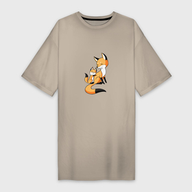 Платье-футболка хлопок с принтом лиса и лисенок в Тюмени,  |  | две лисы | лиса | лиса и лисенок | лисенок обнимает маму лесу | милые лисички | мультяшные лисы