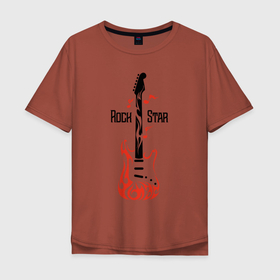Мужская футболка хлопок Oversize с принтом Rock star в Новосибирске, 100% хлопок | свободный крой, круглый ворот, “спинка” длиннее передней части | fender | gibson | guitar | heavy | metall | rock | star | гитара | гитарист | металл | музыка | ноты | рок | электрогитара