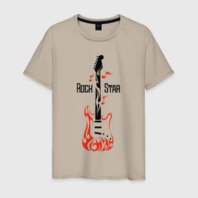 Мужская футболка хлопок с принтом Rock star в Курске, 100% хлопок | прямой крой, круглый вырез горловины, длина до линии бедер, слегка спущенное плечо. | fender | gibson | guitar | heavy | metall | rock | star | гитара | гитарист | металл | музыка | ноты | рок | электрогитара