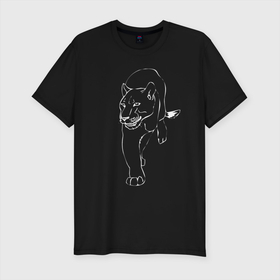 Мужская футболка хлопок Slim с принтом Пантера в Новосибирске, 92% хлопок, 8% лайкра | приталенный силуэт, круглый вырез ворота, длина до линии бедра, короткий рукав | дикий | животное | зверь | кот | кошка | опасный | пантера | пума | хищник | ягуар
