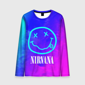 Мужской лонгслив 3D с принтом NIRVANA   НИРВАНА в Курске, 100% полиэстер | длинные рукава, круглый вырез горловины, полуприлегающий силуэт | band | cobain | face | kurt | logo | music | nirvana | rock | rocknroll | группа | кобейн | курт | лого | логотип | музыка | музыкальная | нирвана | рожица | рок | рокнролл | символ