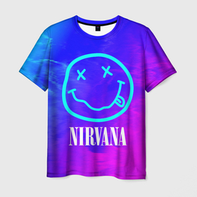 Мужская футболка 3D с принтом NIRVANA   НИРВАНА в Кировске, 100% полиэфир | прямой крой, круглый вырез горловины, длина до линии бедер | band | cobain | face | kurt | logo | music | nirvana | rock | rocknroll | группа | кобейн | курт | лого | логотип | музыка | музыкальная | нирвана | рожица | рок | рокнролл | символ