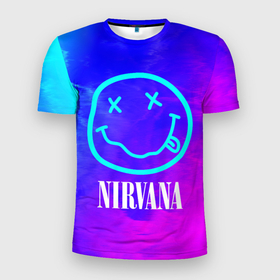 Мужская футболка 3D Slim с принтом NIRVANA   НИРВАНА в Тюмени, 100% полиэстер с улучшенными характеристиками | приталенный силуэт, круглая горловина, широкие плечи, сужается к линии бедра | band | cobain | face | kurt | logo | music | nirvana | rock | rocknroll | группа | кобейн | курт | лого | логотип | музыка | музыкальная | нирвана | рожица | рок | рокнролл | символ
