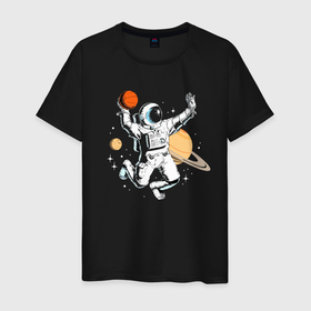 Мужская футболка хлопок с принтом Space bascetball в Екатеринбурге, 100% хлопок | прямой крой, круглый вырез горловины, длина до линии бедер, слегка спущенное плечо. | ball | bascetball | cosmonaut | cosmos | gloves | moon | saturn | space | spacesuit | star | баскетбол | звезда | космонавт | луна | мяч | перчатки | пространство | сатурн | скафандр