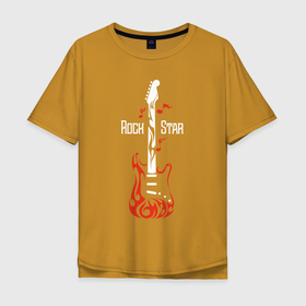 Мужская футболка хлопок Oversize с принтом Rock star в Тюмени, 100% хлопок | свободный крой, круглый ворот, “спинка” длиннее передней части | fender | gibson | guitar | heavy | metall | rock | star | гитара | гитарист | металл | музыка | ноты | рок | электрогитара