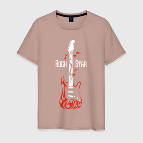 Мужская футболка хлопок с принтом Rock star в Екатеринбурге, 100% хлопок | прямой крой, круглый вырез горловины, длина до линии бедер, слегка спущенное плечо. | fender | gibson | guitar | heavy | metall | rock | star | гитара | гитарист | металл | музыка | ноты | рок | электрогитара
