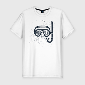 Мужская футболка хлопок Slim с принтом Aquaholic в Новосибирске, 92% хлопок, 8% лайкра | приталенный силуэт, круглый вырез ворота, длина до линии бедра, короткий рукав | Тематика изображения на принте: аквалангист | водолаз | дайвер | дайвинг | маска с трубкой | море | океан | плавание | пловец | погружение | под водой | подводное плавание