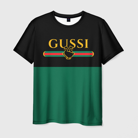Мужская футболка 3D с принтом GUSSI / ГУСИ , 100% полиэфир | прямой крой, круглый вырез горловины, длина до линии бедер | anti | antibrand | brand | fashion | gucci | gusi | gussi | logo | meme | memes | анти | антибренд | бренд | гуси | гуччи | забавные | лого | логотип | мем | мемы | мода | прикол | приколы | прикольные | символ