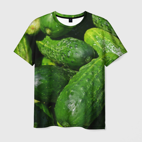 Мужская футболка 3D с принтом Огурцы в Петрозаводске, 100% полиэфир | прямой крой, круглый вырез горловины, длина до линии бедер | еда | зелень | огород | огурец | огуречик | огурцы | огурчик | огурчики | природа | растение | растения | флора