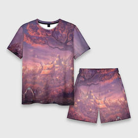 Мужской костюм с шортами 3D с принтом Fantasy Forest ,  |  | абстракция | аниме | вода | гора | горы | градиент | дерево | деревья | елки | закат | лес | лист | листочек | листья | луна | море | на каждый день | небо | ночь | облака | осень | пикачу | розовый | сакура