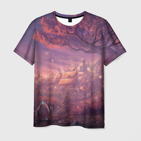 Мужская футболка 3D с принтом Fantasy Forest в Екатеринбурге, 100% полиэфир | прямой крой, круглый вырез горловины, длина до линии бедер | абстракция | аниме | вода | гора | горы | градиент | дерево | деревья | елки | закат | лес | лист | листочек | листья | луна | море | на каждый день | небо | ночь | облака | осень | пикачу | розовый | сакура