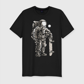 Мужская футболка хлопок Slim с принтом Space skateboarding , 92% хлопок, 8% лайкра | приталенный силуэт, круглый вырез ворота, длина до линии бедра, короткий рукав | cosmonaut | cosmos | moon | skateboard | space | spacesuit | космонавт | космос | луна | скафандр