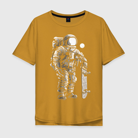 Мужская футболка хлопок Oversize с принтом Space skateboarding в Новосибирске, 100% хлопок | свободный крой, круглый ворот, “спинка” длиннее передней части | cosmonaut | cosmos | moon | skateboard | space | spacesuit | космонавт | космос | луна | скафандр