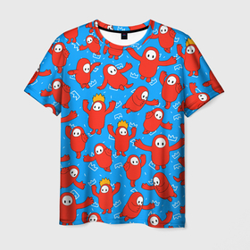 Мужская футболка 3D с принтом Fall guys red , 100% полиэфир | прямой крой, круглый вырез горловины, длина до линии бедер | Тематика изображения на принте: fal | fall | fall guys | guys | гайз | гайс | корона | фалл | фол