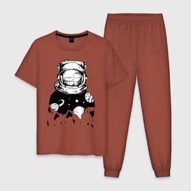Мужская пижама хлопок с принтом Космонавт в Кировске, 100% хлопок | брюки и футболка прямого кроя, без карманов, на брюках мягкая резинка на поясе и по низу штанин
 | cosmonaut | cosmos | moon | planet | saturn | space | spacesuit | космонавт | космос | луна | планета | сатурн | скафандр