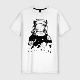Мужская футболка хлопок Slim с принтом Космонавт , 92% хлопок, 8% лайкра | приталенный силуэт, круглый вырез ворота, длина до линии бедра, короткий рукав | cosmonaut | cosmos | moon | planet | saturn | space | spacesuit | космонавт | космос | луна | планета | сатурн | скафандр