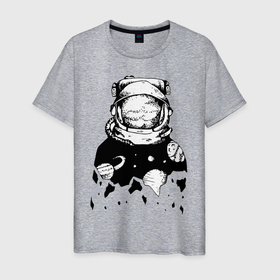 Мужская футболка хлопок с принтом Космонавт в Кировске, 100% хлопок | прямой крой, круглый вырез горловины, длина до линии бедер, слегка спущенное плечо. | cosmonaut | cosmos | moon | planet | saturn | space | spacesuit | космонавт | космос | луна | планета | сатурн | скафандр