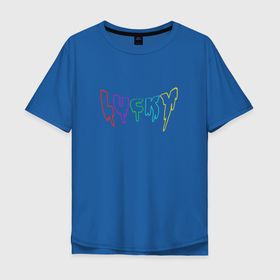 Мужская футболка хлопок Oversize с принтом Lucky / Удачливый в Санкт-Петербурге, 100% хлопок | свободный крой, круглый ворот, “спинка” длиннее передней части | везучий | капли | краска | прикольная надпись | разноцветный | счастливый | удача | удачливый | фартовый | цветной