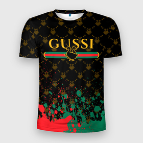 Мужская футболка 3D спортивная с принтом GUSSI ГУСИ , 100% полиэстер с улучшенными характеристиками | приталенный силуэт, круглая горловина, широкие плечи, сужается к линии бедра | anti | antibrand | brand | fashion | gucci | gusi | gussi | logo | meme | memes | анти | антибренд | бренд | гуси | гуччи | забавные | лого | логотип | мем | мемы | мода | прикол | приколы | прикольные | символ