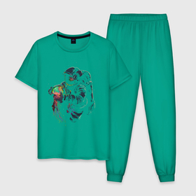 Мужская пижама хлопок с принтом Глубокий космос , 100% хлопок | брюки и футболка прямого кроя, без карманов, на брюках мягкая резинка на поясе и по низу штанин
 | астронавт | звезды. луна | космонавт | космос | медуза | планеты