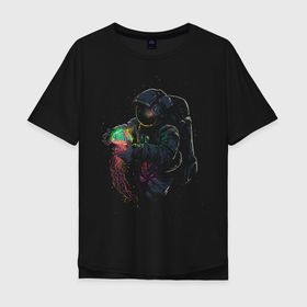Мужская футболка хлопок Oversize с принтом Глубокий космос , 100% хлопок | свободный крой, круглый ворот, “спинка” длиннее передней части | Тематика изображения на принте: астронавт | звезды. луна | космонавт | космос | медуза | планеты