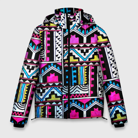 Мужская зимняя куртка 3D с принтом Ацтеки в Тюмени, верх — 100% полиэстер; подкладка — 100% полиэстер; утеплитель — 100% полиэстер | длина ниже бедра, свободный силуэт Оверсайз. Есть воротник-стойка, отстегивающийся капюшон и ветрозащитная планка. 

Боковые карманы с листочкой на кнопках и внутренний карман на молнии. | Тематика изображения на принте: абстракция | африка | африканский мотив | африканский паттерн | ацтеки | коллаж | паттерн | хиппи