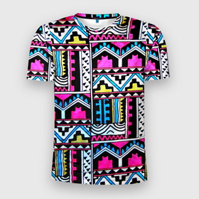 Мужская футболка 3D Slim с принтом Ацтеки в Екатеринбурге, 100% полиэстер с улучшенными характеристиками | приталенный силуэт, круглая горловина, широкие плечи, сужается к линии бедра | абстракция | африка | африканский мотив | африканский паттерн | ацтеки | коллаж | паттерн | хиппи
