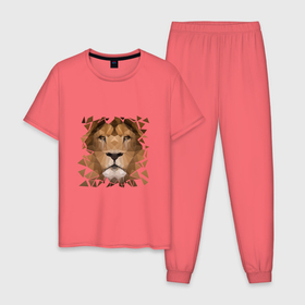 Мужская пижама хлопок с принтом Лев в Белгороде, 100% хлопок | брюки и футболка прямого кроя, без карманов, на брюках мягкая резинка на поясе и по низу штанин
 | арт | геометрия | зверь | лев | тигр. кошка | царь