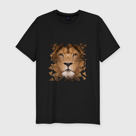 Мужская футболка хлопок Slim с принтом Лев в Тюмени, 92% хлопок, 8% лайкра | приталенный силуэт, круглый вырез ворота, длина до линии бедра, короткий рукав | Тематика изображения на принте: арт | геометрия | зверь | лев | тигр. кошка | царь