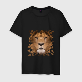 Мужская футболка хлопок с принтом Лев в Новосибирске, 100% хлопок | прямой крой, круглый вырез горловины, длина до линии бедер, слегка спущенное плечо. | арт | геометрия | зверь | лев | тигр. кошка | царь