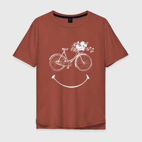 Мужская футболка хлопок Oversize с принтом Велоулыбка в Петрозаводске, 100% хлопок | свободный крой, круглый ворот, “спинка” длиннее передней части | Тематика изображения на принте: вело | велосипед | велосипедное | кататься | настроение | спорт | туризм | улыбка | хобби