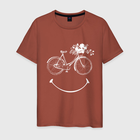 Мужская футболка хлопок с принтом Велоулыбка в Тюмени, 100% хлопок | прямой крой, круглый вырез горловины, длина до линии бедер, слегка спущенное плечо. | вело | велосипед | велосипедное | кататься | настроение | спорт | туризм | улыбка | хобби