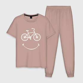 Мужская пижама хлопок с принтом Велоулыбка мужской в Тюмени, 100% хлопок | брюки и футболка прямого кроя, без карманов, на брюках мягкая резинка на поясе и по низу штанин
 | Тематика изображения на принте: вело | велосипед | велосипедное | кататься | настроение | спорт | туризм | улыбка | хобби