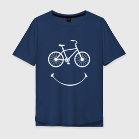 Мужская футболка хлопок Oversize с принтом Велоулыбка мужской в Петрозаводске, 100% хлопок | свободный крой, круглый ворот, “спинка” длиннее передней части | Тематика изображения на принте: вело | велосипед | велосипедное | кататься | настроение | спорт | туризм | улыбка | хобби