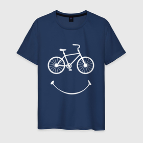 Мужская футболка хлопок с принтом Велоулыбка мужской в Тюмени, 100% хлопок | прямой крой, круглый вырез горловины, длина до линии бедер, слегка спущенное плечо. | Тематика изображения на принте: вело | велосипед | велосипедное | кататься | настроение | спорт | туризм | улыбка | хобби
