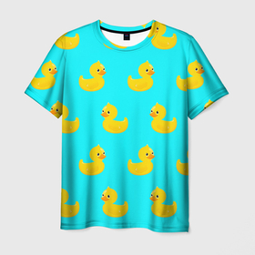 Мужская футболка 3D с принтом Уточки в Рязани, 100% полиэфир | прямой крой, круглый вырез горловины, длина до линии бедер | 3d | ducks | голубая | желтая | зд | утки | уточки