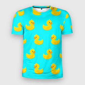 Мужская футболка 3D спортивная с принтом Уточки в Курске, 100% полиэстер с улучшенными характеристиками | приталенный силуэт, круглая горловина, широкие плечи, сужается к линии бедра | 3d | ducks | голубая | желтая | зд | утки | уточки