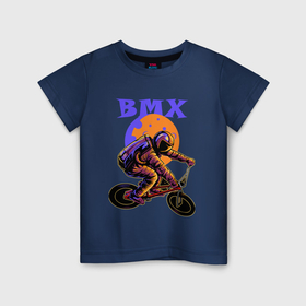 Детская футболка хлопок с принтом BMX в космосе в Кировске, 100% хлопок | круглый вырез горловины, полуприлегающий силуэт, длина до линии бедер | bicycle | cosmonaut | cosmos | drive | extreme | moon | space | spacesuit | велосипед | космонавт | космос | луна | скафандр | экстрим