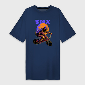Платье-футболка хлопок с принтом BMX в космосе в Тюмени,  |  | bicycle | cosmonaut | cosmos | drive | extreme | moon | space | spacesuit | велосипед | космонавт | космос | луна | скафандр | экстрим