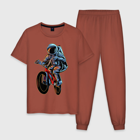 Мужская пижама хлопок с принтом Bicycle , 100% хлопок | брюки и футболка прямого кроя, без карманов, на брюках мягкая резинка на поясе и по низу штанин
 | bicycle | cosmonaut | cosmos | drive | extreme | space | spacesuit | велосипед | космонавт | космос | скафандр | экстрим