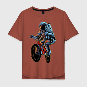 Мужская футболка хлопок Oversize с принтом Bicycle в Белгороде, 100% хлопок | свободный крой, круглый ворот, “спинка” длиннее передней части | bicycle | cosmonaut | cosmos | drive | extreme | space | spacesuit | велосипед | космонавт | космос | скафандр | экстрим