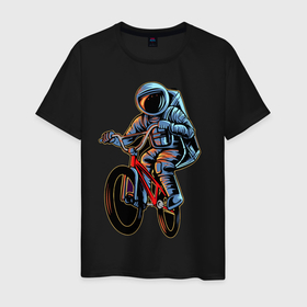 Мужская футболка хлопок с принтом Bicycle в Санкт-Петербурге, 100% хлопок | прямой крой, круглый вырез горловины, длина до линии бедер, слегка спущенное плечо. | bicycle | cosmonaut | cosmos | drive | extreme | space | spacesuit | велосипед | космонавт | космос | скафандр | экстрим