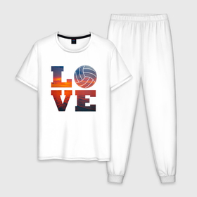 Мужская пижама хлопок с принтом LOVE Volleyball в Новосибирске, 100% хлопок | брюки и футболка прямого кроя, без карманов, на брюках мягкая резинка на поясе и по низу штанин
 | beach | i love | live | love | voleybal | volleyball | волебол | волейбол | волейболист | волейболистка | воллейбол | пляжный | я люблю
