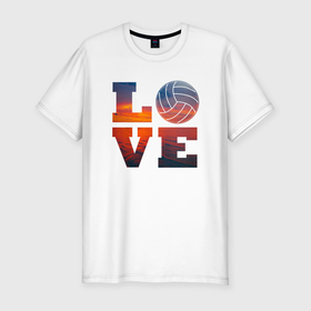 Мужская футболка хлопок Slim с принтом LOVE Volleyball в Петрозаводске, 92% хлопок, 8% лайкра | приталенный силуэт, круглый вырез ворота, длина до линии бедра, короткий рукав | beach | i love | live | love | voleybal | volleyball | волебол | волейбол | волейболист | волейболистка | воллейбол | пляжный | я люблю