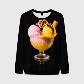 Мужской свитшот 3D с принтом Мороженое в Курске, 100% полиэстер с мягким внутренним слоем | круглый вырез горловины, мягкая резинка на манжетах и поясе, свободная посадка по фигуре | мороженое | сладости | стакан | чёрный | шоколад