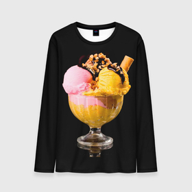 Мужской лонгслив 3D с принтом Мороженое в Кировске, 100% полиэстер | длинные рукава, круглый вырез горловины, полуприлегающий силуэт | мороженое | сладости | стакан | чёрный | шоколад