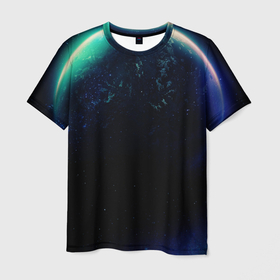 Мужская футболка 3D с принтом планета , 100% полиэфир | прямой крой, круглый вырез горловины, длина до линии бедер | глобус | земля | космос | неон | планета