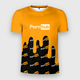 Мужская футболка 3D Slim с принтом Porn Hub в Екатеринбурге, 100% полиэстер с улучшенными характеристиками | приталенный силуэт, круглая горловина, широкие плечи, сужается к линии бедра | Тематика изображения на принте: hub | logo | краска | лого | логотип | сайт | хаб